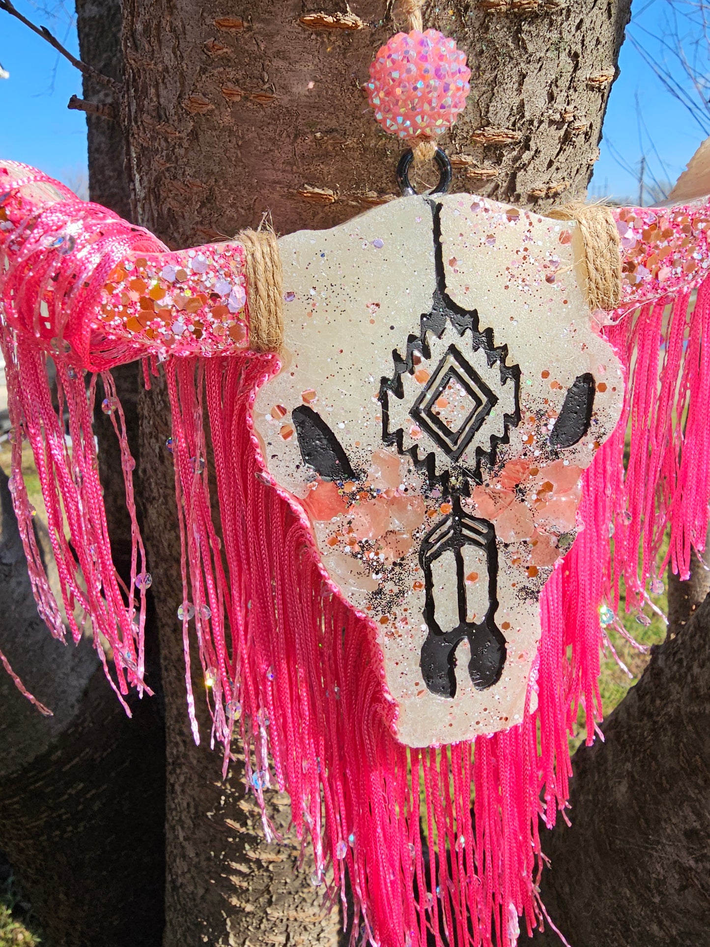 Pink Bull Head with Fringe