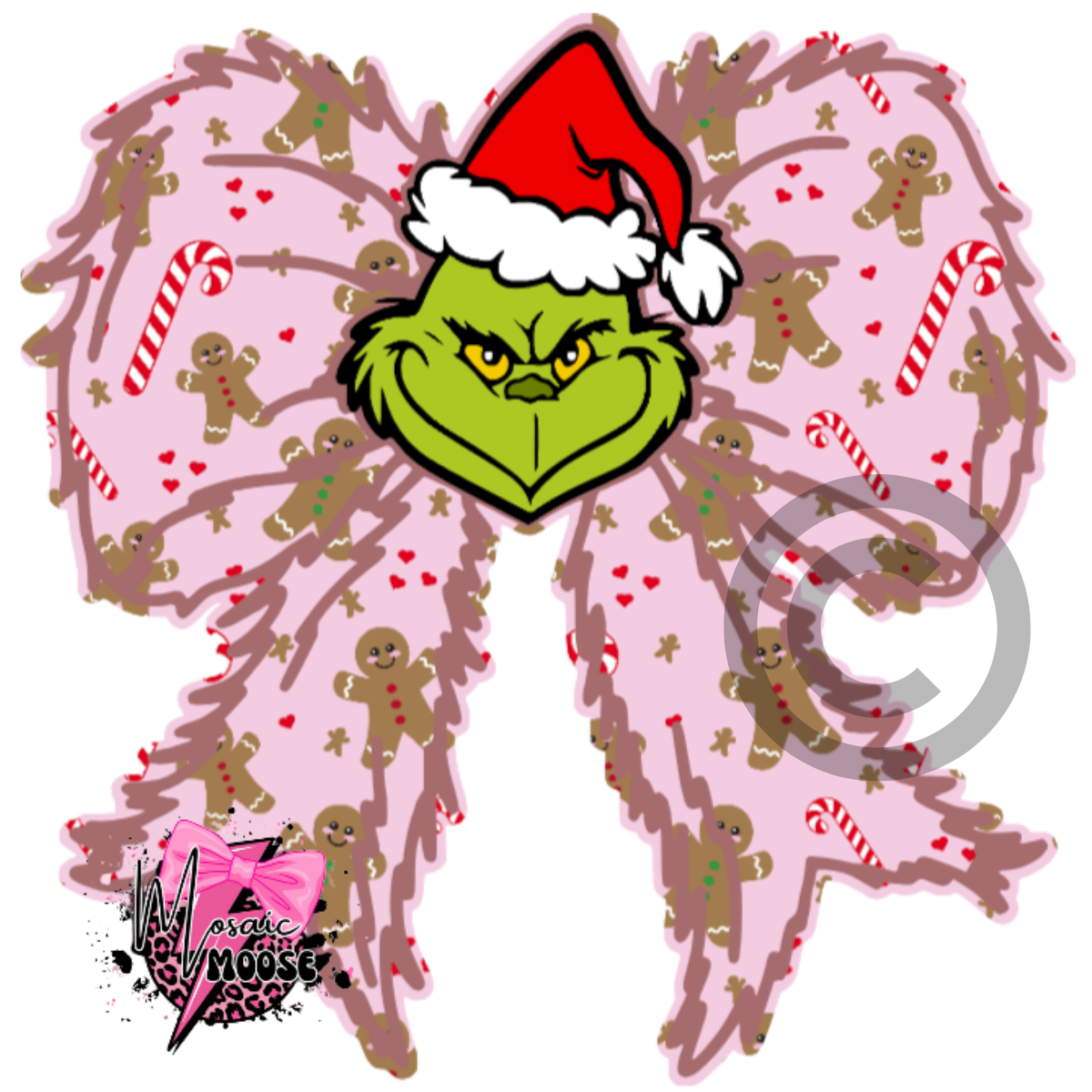 Mean One Bow With Face (Pink Gingerbread)