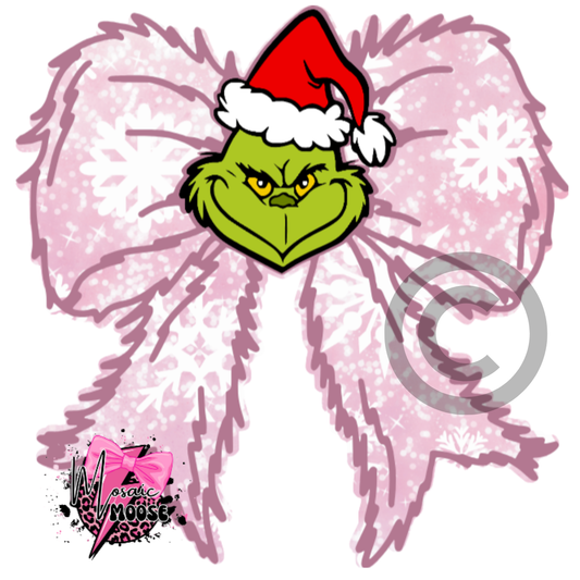 Mean One Bow With Face (Pink Snowflake)