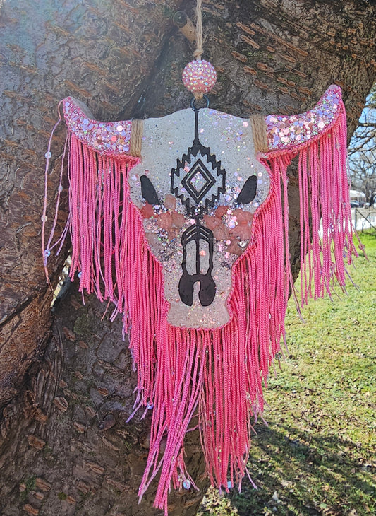 Pink Bull Head with Fringe