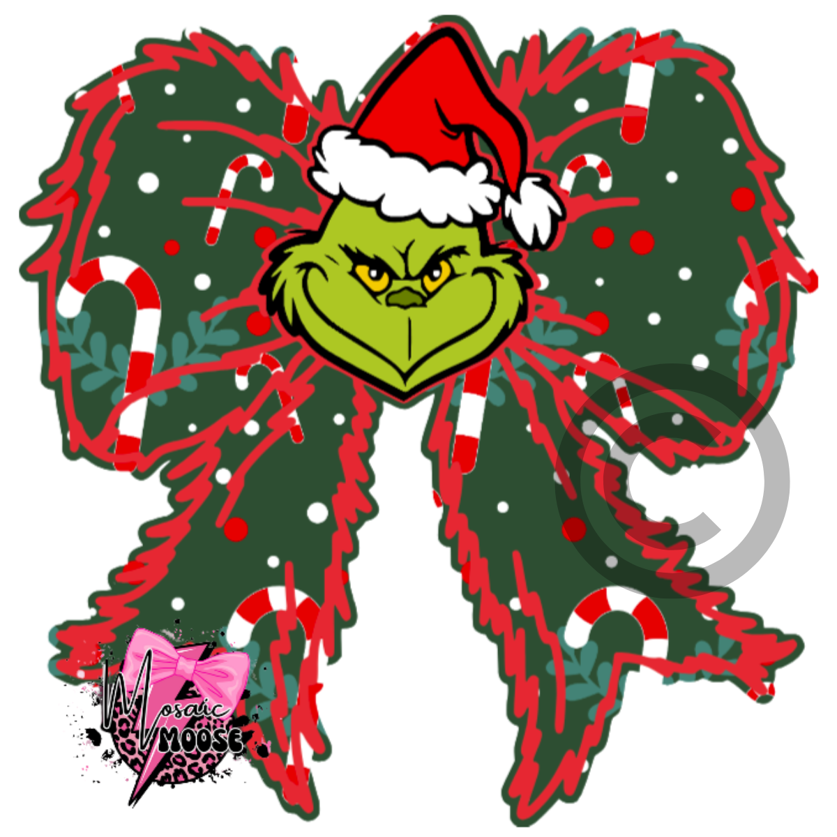 Mean One Bow With Face (Candycane)