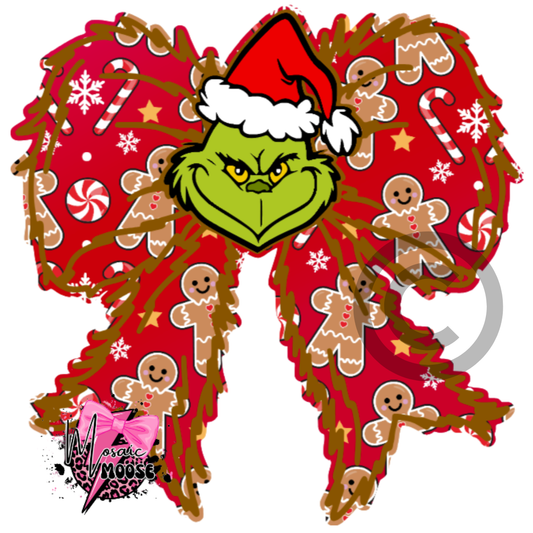 Mean One Bow With Face (Gingerbread)