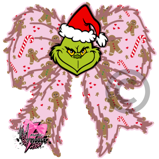 Mean One Bow With Face (Pink Gingerbread)