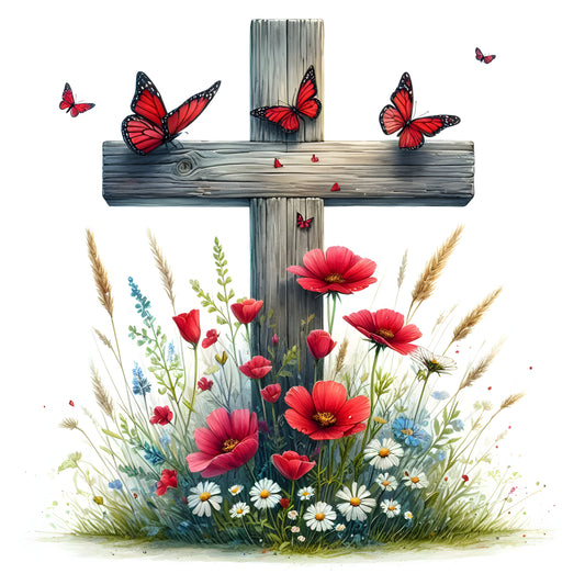 Floral Cross w/ Butterfly-18